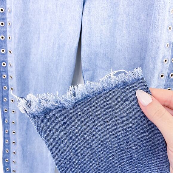 Hudson Holly Straight Leg 2 Tone Raw Hem High Rise Crop Jeans Grommet Gunge 25 - Picture 6 of 10